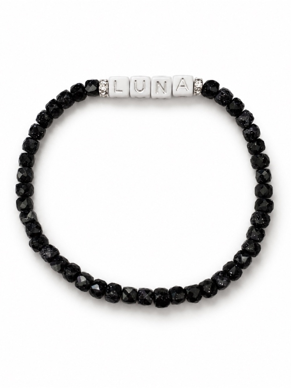 Luna Black Sparkle Beaded Cat Collar – Personalized Pet Accessory 9”